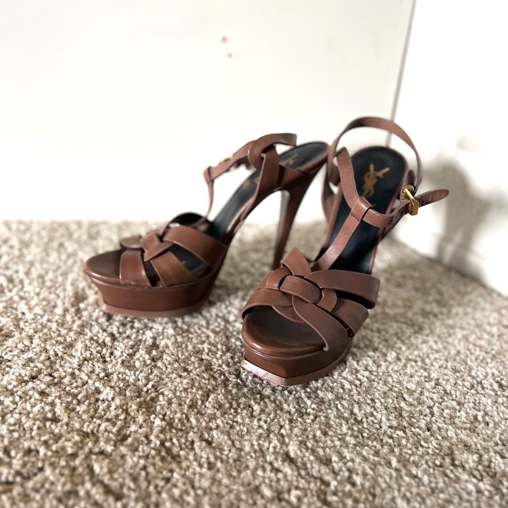PREMIUM! Pre Owned Yves Saint Laurent Women's Brown Platform Sandals